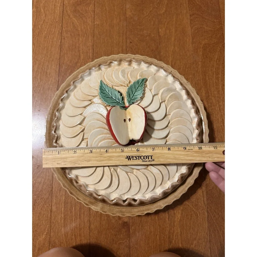 Vintage Ceramic Apple Pie Plate w/ Cover Lid Handed PaintServeware/Bakeware 12x5